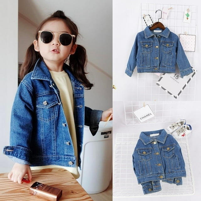 Children Kids Girls Denim Jean Fall Jacket Button Coat Outwear Tops Clothes 1-6Y