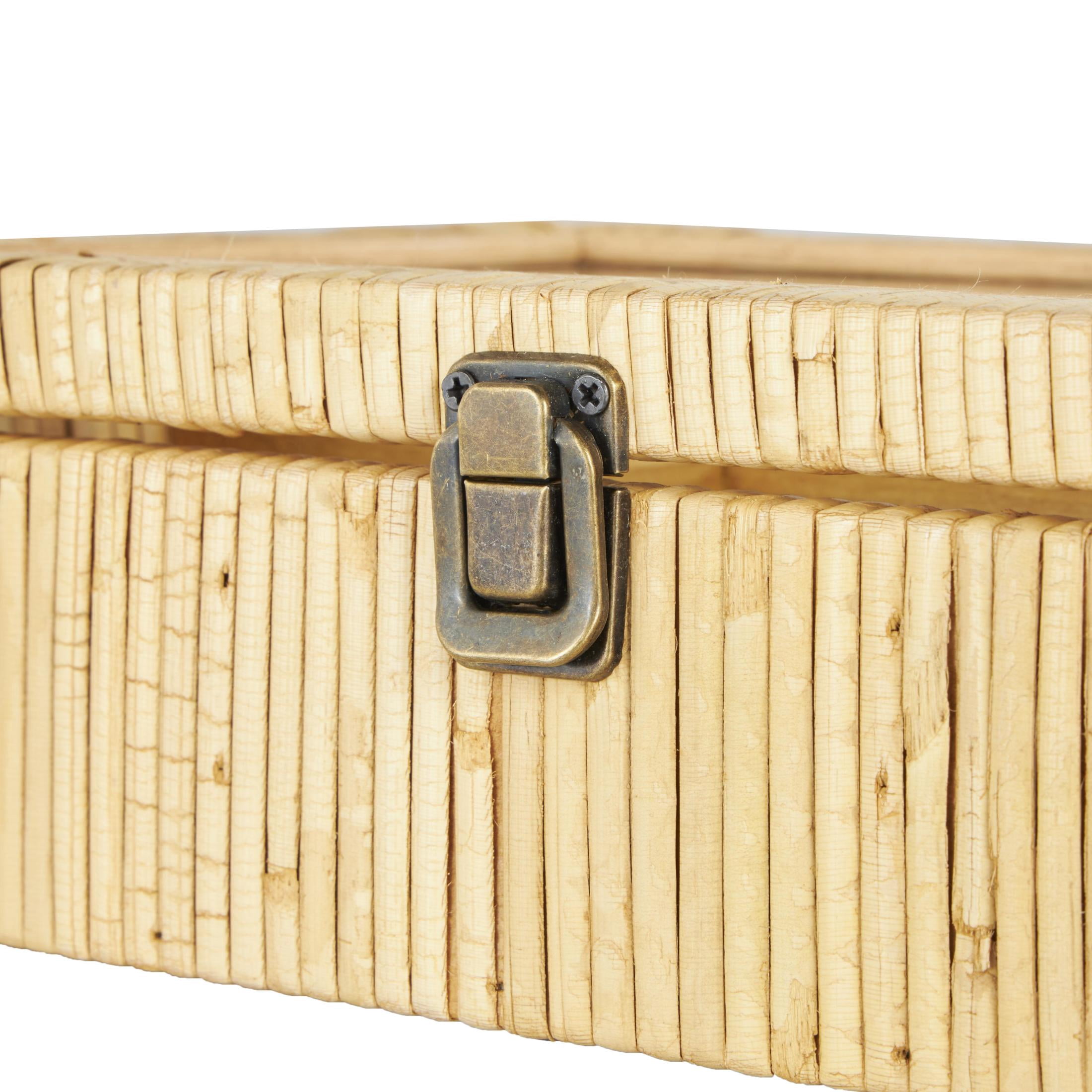 DecMode Handmade Wrapped 6 Slot Brown Rattan Decorative Jewelry Box with Tempered Glass Top