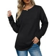 thumbnail image 2 of Chemises à Col Rond pour Femmes Ourlet Incurvé Chemises Décontractées Couleur Unie Manches Longues Pull Noir S, 2 of 6