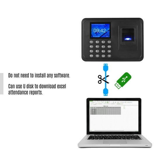 Biometric Fingerprint Password Attendance Machine Multi Language 2.4in LCD Screen Employee Checking-in Recorder Export Data, US Plug