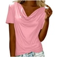 thumbnail image 3 of Bovxnpu Short Sleeve Tee Shirts Summer Dressy Casual Blouses Breathable Slouchy Neck Summer T Shirt Summer Tops (Women's or Women's Plus), 3 of 8