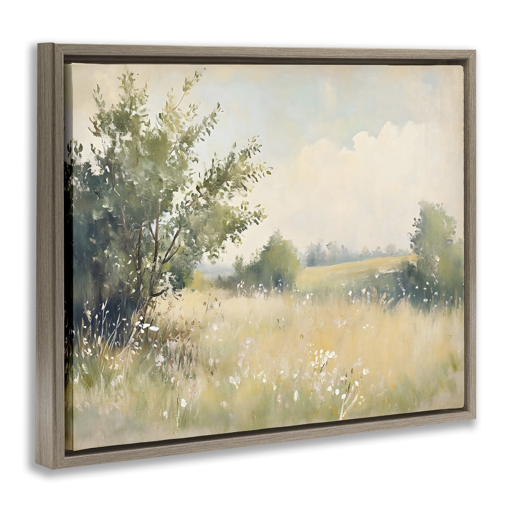 Stupell Industries Summer Meadow in Soft Light Brown Framed Floater Canvas Wall Art, design by Creative Studio