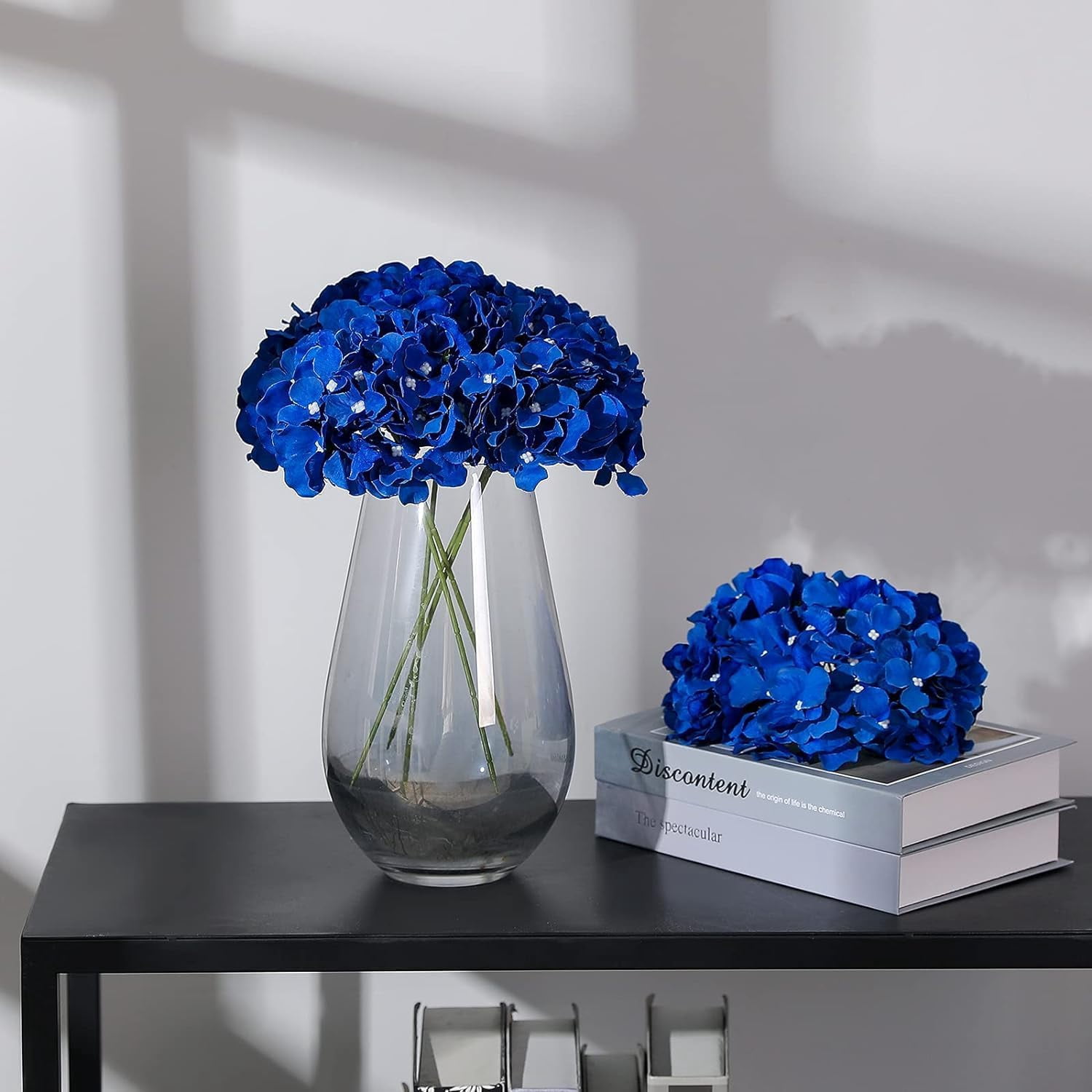 Fake Blue Hydrangea Artificial Flowers - Faux Silk Hydrangeas Flowers Heads with Stems Real Touch for Home Wedding Party Table Decor(Royal Blue,Pack of )