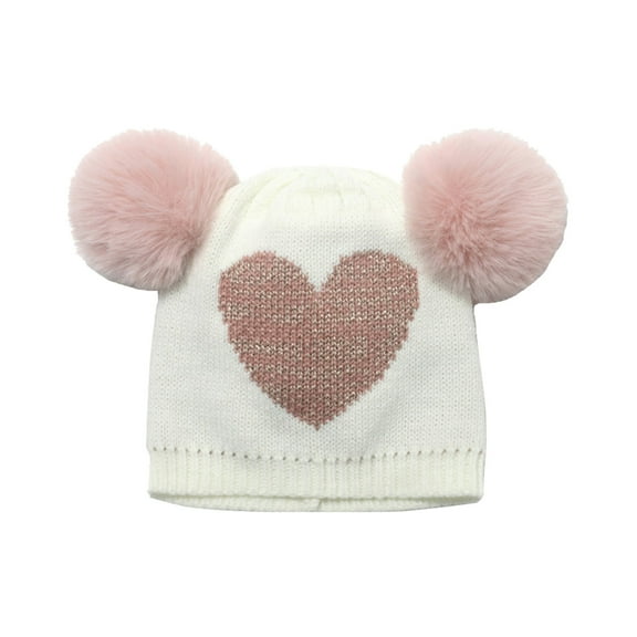 Otqutp 3 to 10Years Children's Sun Cap Knit Hat Woolen Hat Double Hairball Woolen Hat Girls Love Knit Hat Valentine's Day
