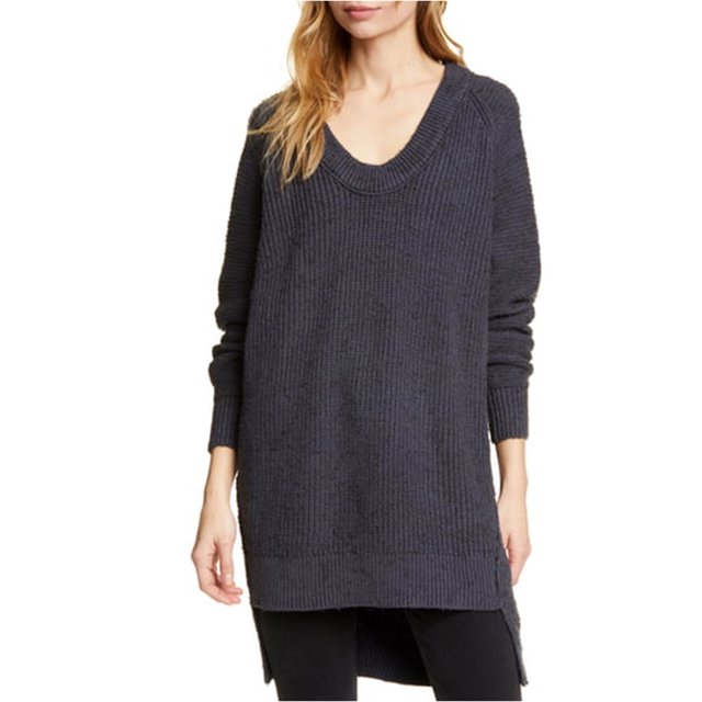 Free People Suéter con cuello redondo para mujer, gris, grande Free People Pull-over
