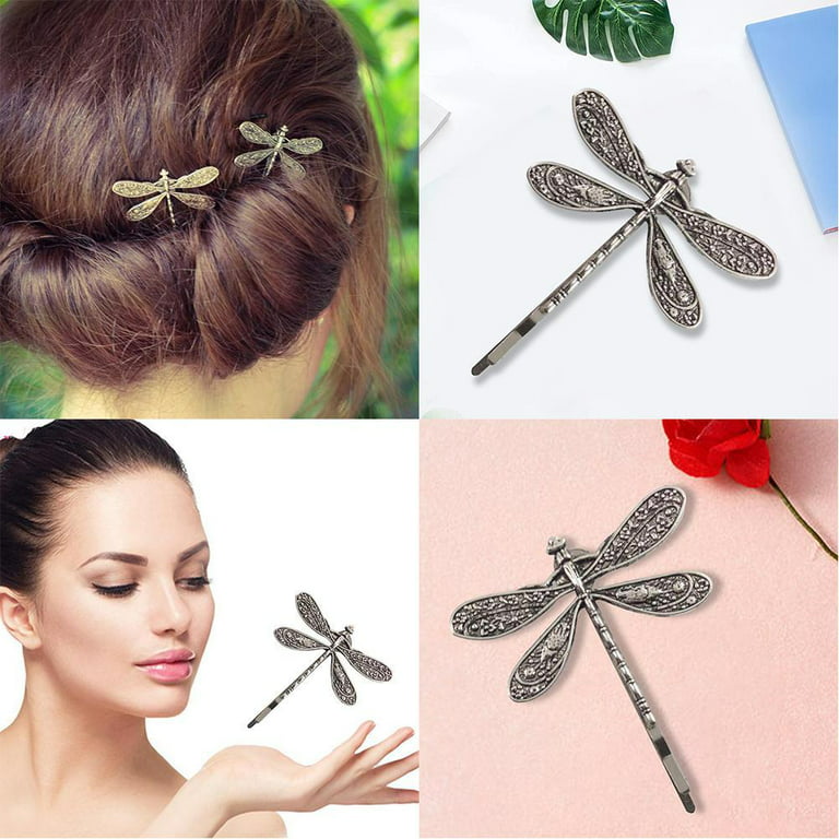 Dragonfly Hair Clip Bobby Pins Hairpins French Barrette Bridal Retro Antique Silver Color Headwear Styling Hair Accessories for Girls Ladies W1Z4 - Walmart.com