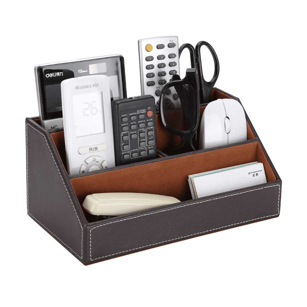 KINGFOM Desktop Organizer, Multi-Function Desk Organizer Office Supplies Storage Box Pen Holder Pen Organizer Business Card Holder Remote Holder Brown