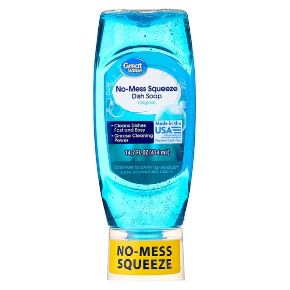 Great Value No-Mess Squeeze Dish Soap Liquid, Original Scent, 14.7 fl oz