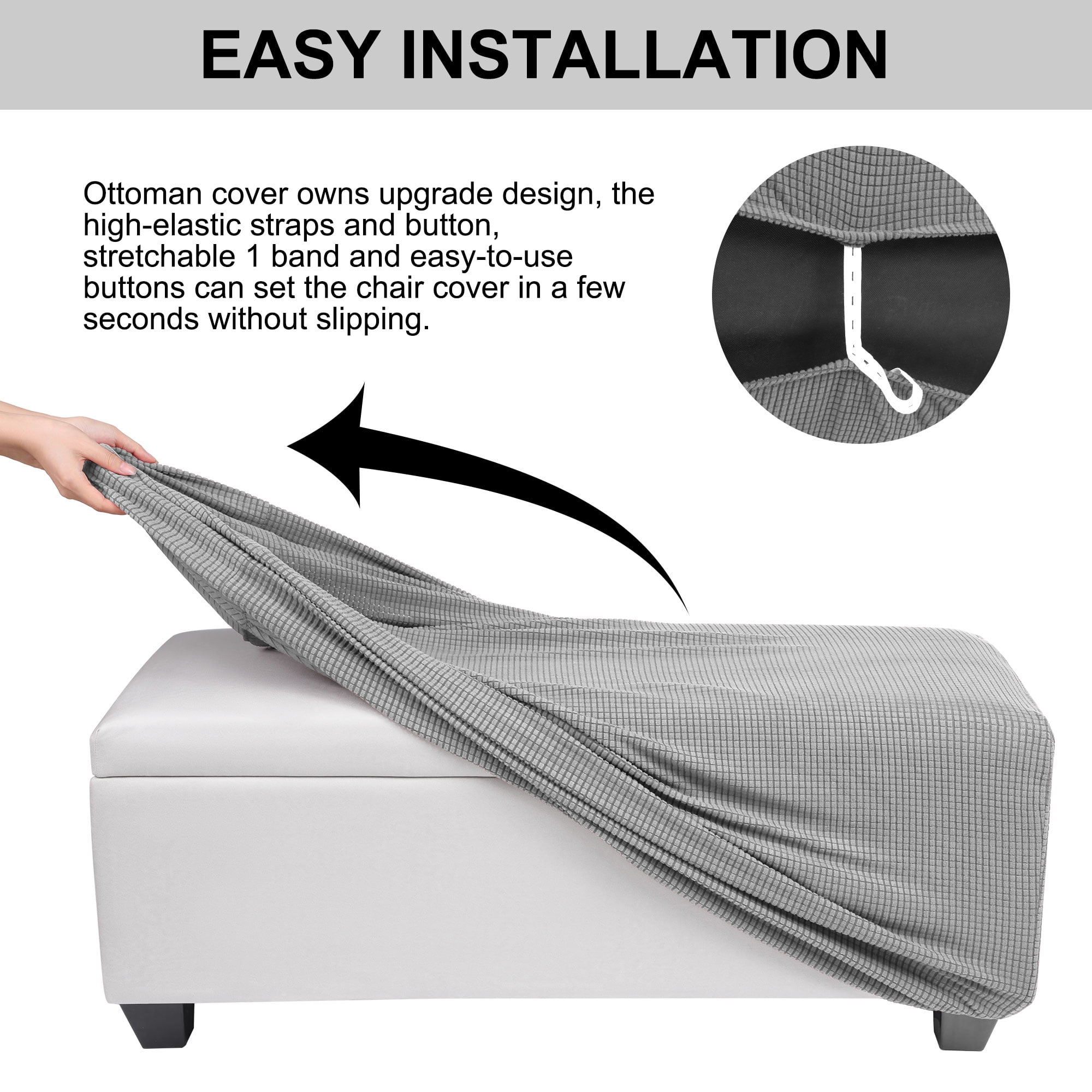 Unique Bargains Stretch Ottoman Cover Slipcover Furniture Covers Light Gray Large