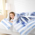 thumbnail image 4 of Manfei Romantic Rose Books Queen Comforter Set, Fashion Watercolor Bedding Sets, White Blue Stripes Reversible Bedding Comforter Set, Breathable Home Decor, 3 Pieces, 4 of 8