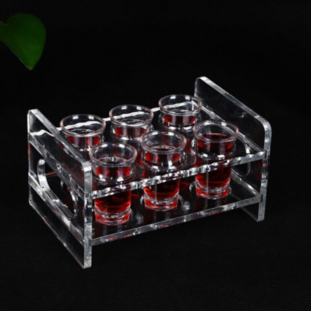 Premium 6-Hole Clear Acrylic Shot Glass Holder Rack Barware Whiskey Cup Serving 