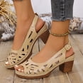 thumbnail image 2 of Pandaie Peep Toe Heeled Sandals for Women Hollow out Slingback Chunky Heels Dressy Casual Summer Orthopedic Wedge Pumps Shoes Khaki,10.5, 2 of 6