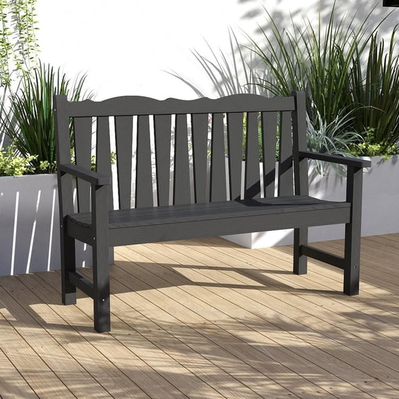 Stoog Outdoor Bench, 2-Person Park Garden Bench with Armrest, Loveseat Porch Chair with 800 lbs Capacity, HIPS All-Weather for Patio Porch Backyard, Black