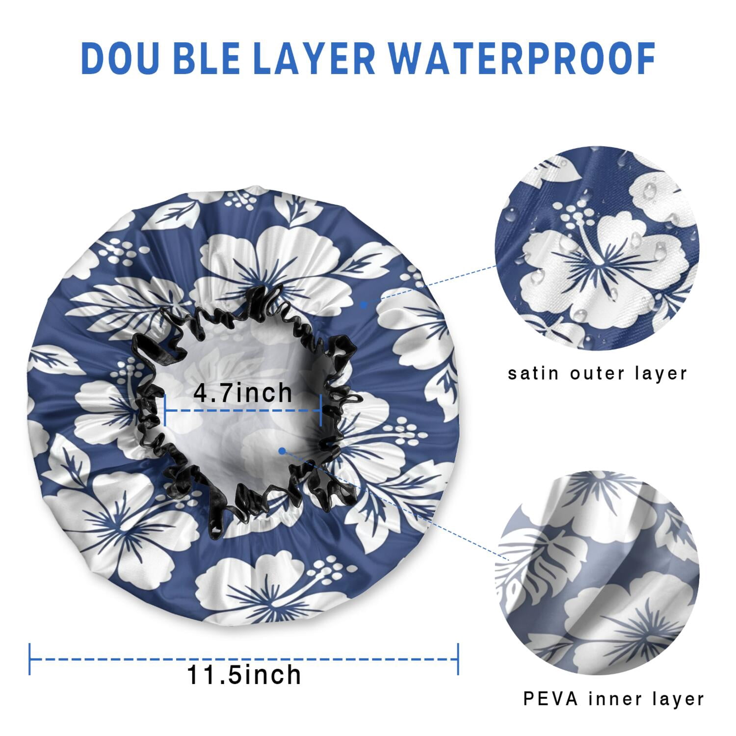 Shower Caps,Pioneer Flower Floral Print Pattern Waterproof Shower Cap for Women 4 Pieces,Double Reusable Hair Cover for Shower PEVA Elastic Stretch Hem