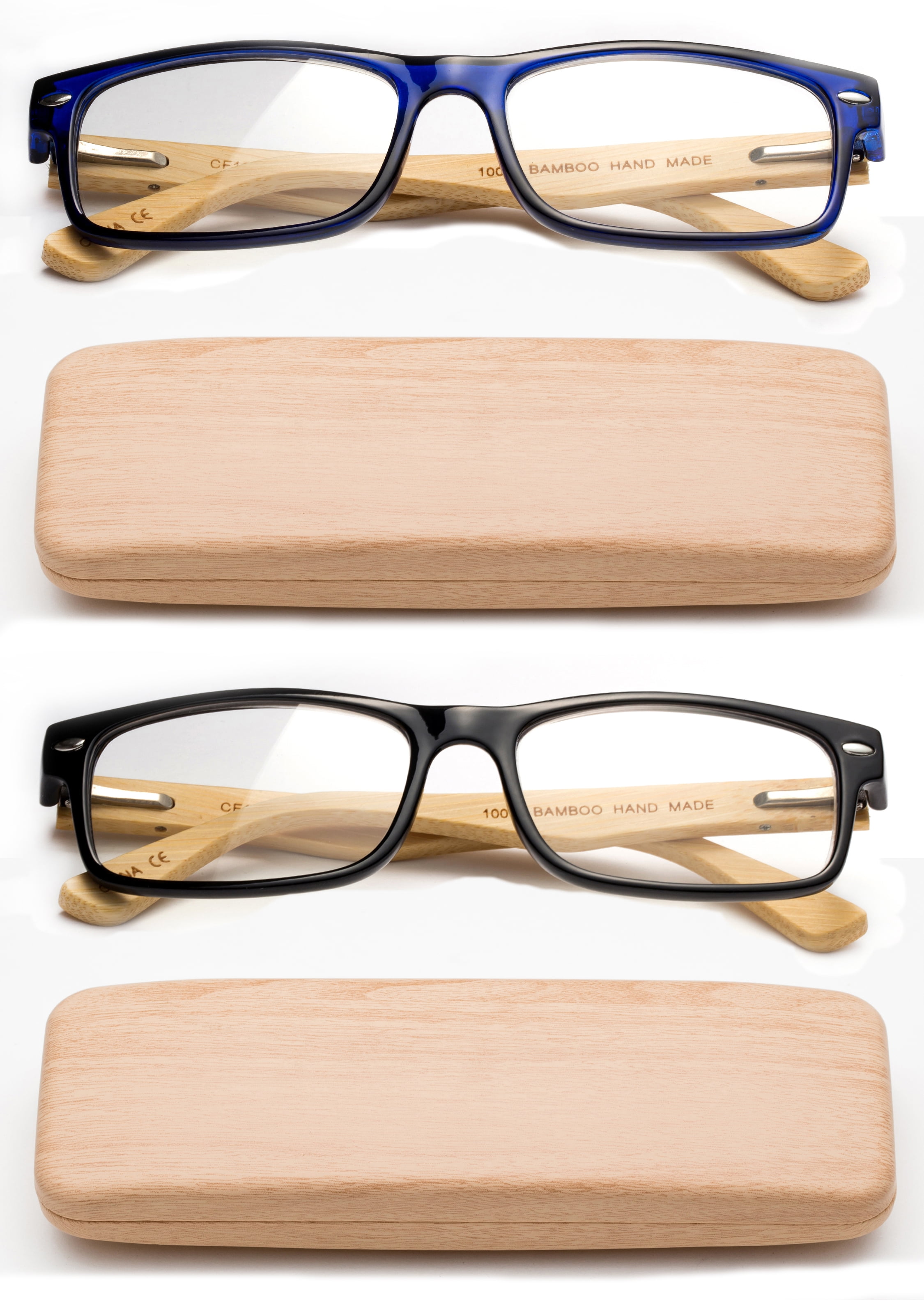 Real Bamboo Reading Glasses Spring Hinge Genuine Bamboo Rectangular