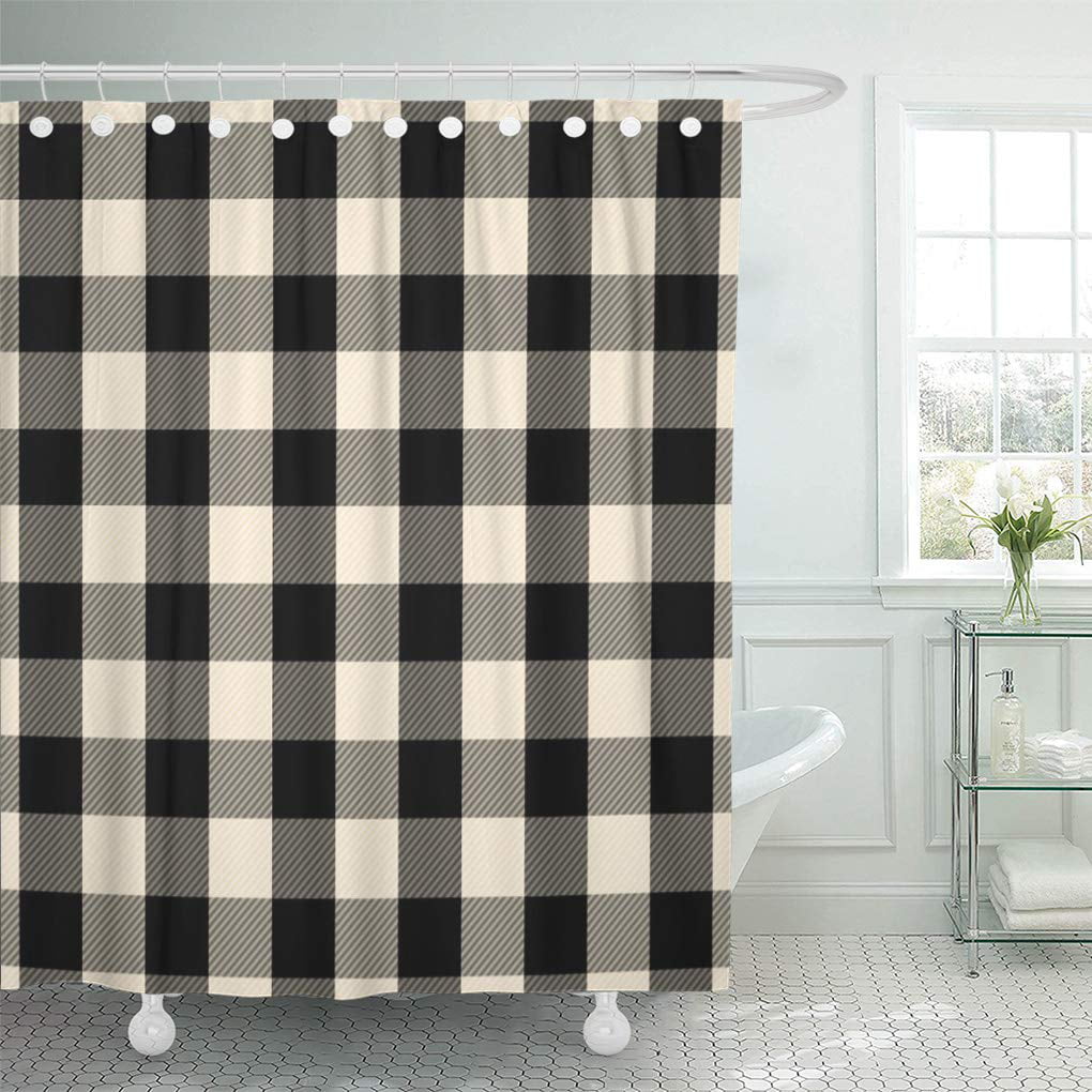 Checkered Shower Curtain Checkerboard Wooden Print for Bathroom 