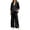 Black, variant on Womens Fall Outfits Sets 2 Pieces Relaxed Fit Long Sleeve Single Button Linen Blazer Matching Pleated Wide Leg Solid Color Pants Casual Wear Cozy Clothing Sets