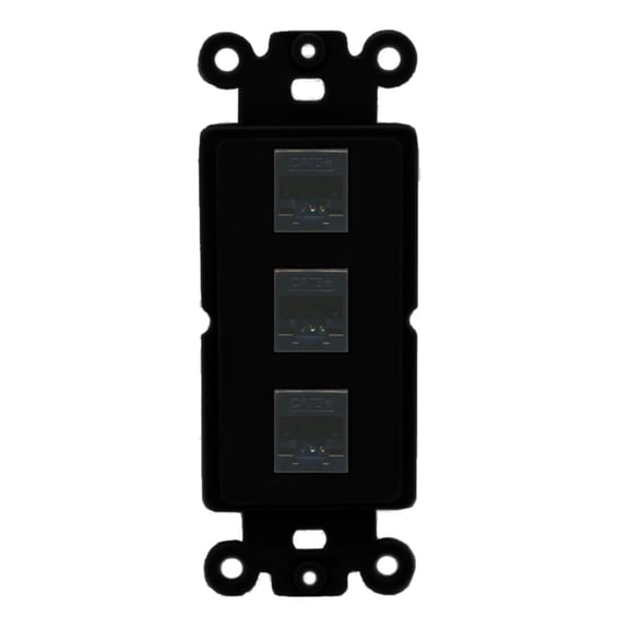 Ultra Spec Cables 3 Port Cat5e Ethernet RJ45 Wall Plate Rocker Black