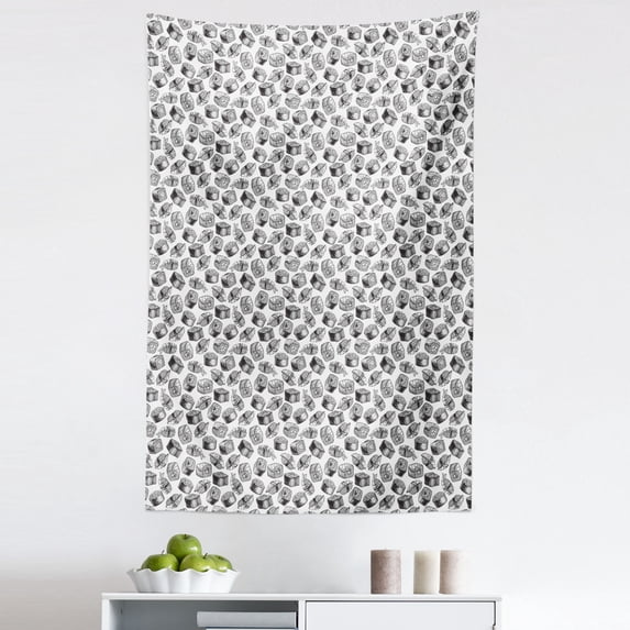 Sushi Tapestry, Exotic Gourmet Food Theme with Various Type of Sushi Rolls in Engraving Style, Fabric Wall Hanging Decor for Bedroom Living Room Dorm, 5 Sizes, Black and White, by Ambesonne