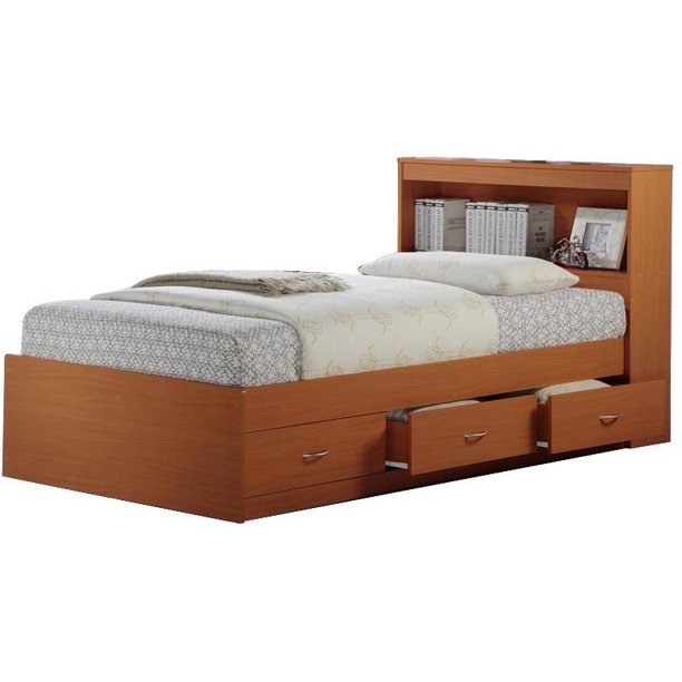 Hodedah 3Drawer Captain Storage Bed, Brown, with Headboard