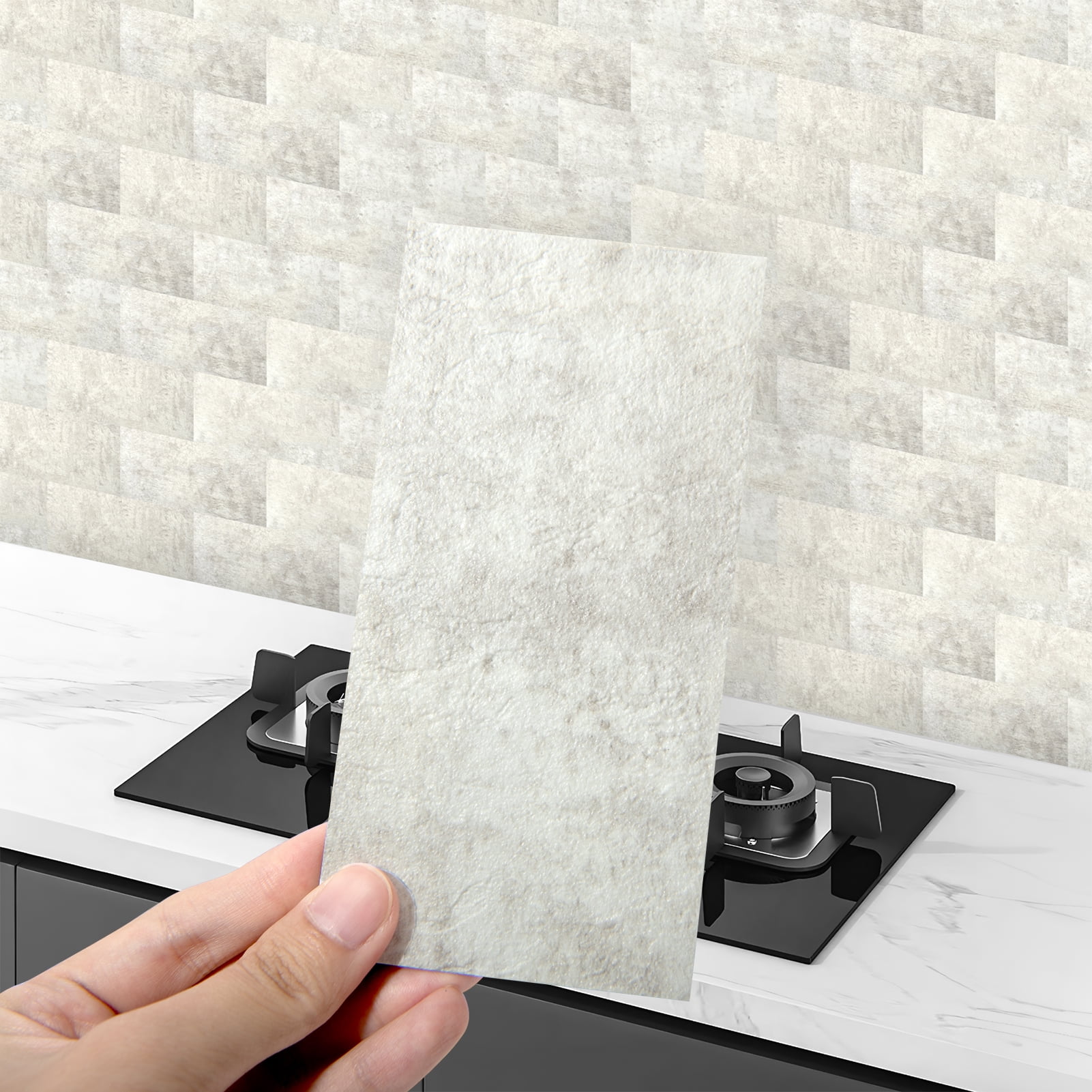 102 PCS 3'' × 6'' Stick on Subway Tile,Backsplash Tile Peel and Stick for Stove Kitchen,Fireplace,Stone White