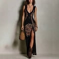 thumbnail image 5 of Black Bohemian Print Sleeveless Maxi Dress With Side Slit And Ruffle Neck, 5 of 6