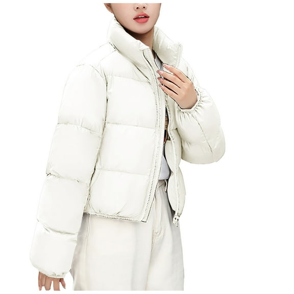 ylioge Quilted Jackets for Women, Womens Downs Jackets Parkas Thicken Winter Warm Lightweight Casual Loose Long Sleeve Lapel Zip Up Solid Color Cropped Padded Winter Coat for Women