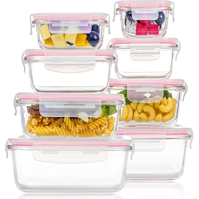 8 Pack Glass Food Storage Containers with Airtight Lids, Glass Meal Prep Containers, Lunch Containers for Microwave, Oven, Freezer and Dishwasher, BPA Free