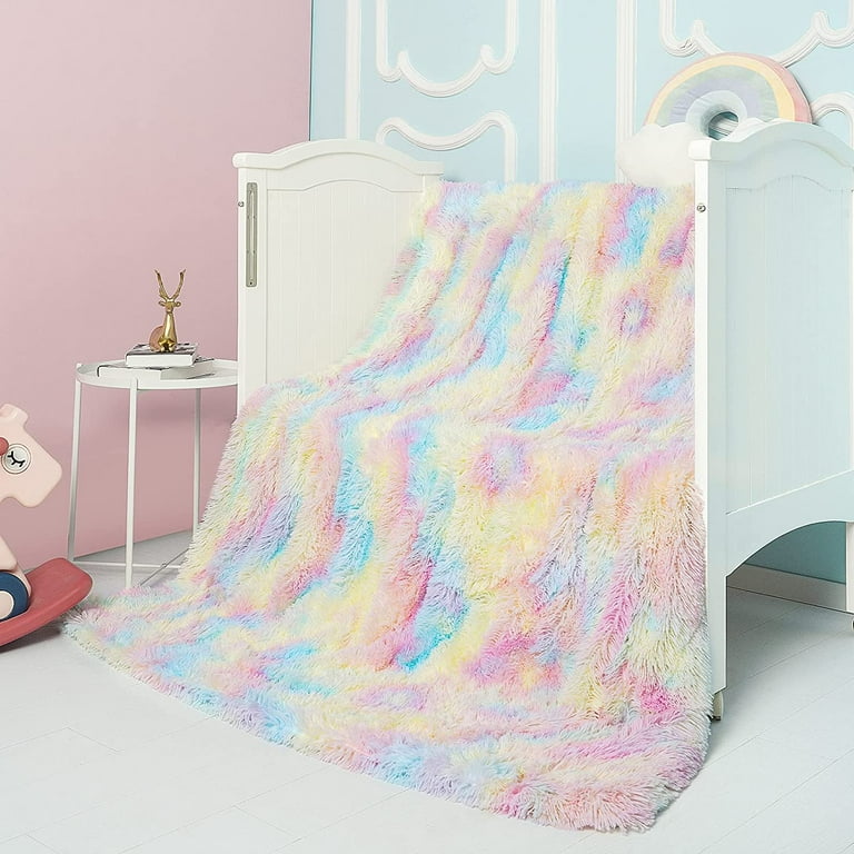Lochas Plush Fluffy Soft Rainbow Blanket for Couch Bed Sofa Kids