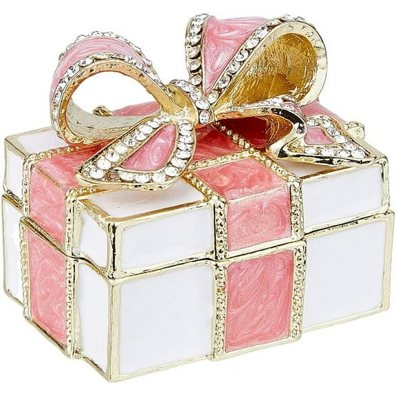 Mini Trinket Box Bowknot Trinket Box Metal Enamel Hinged Trinket Box Pink Enamel Rhinestones Jewelry Box knot Gift Box Mini Figurine Ring Box for Jewelry Organizer