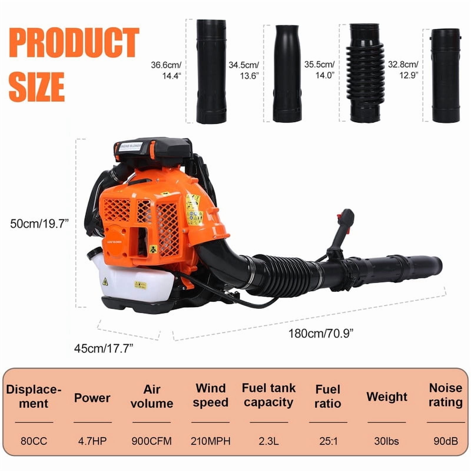 80CC Backpack Gas Leaf Blower, 2-Cycle Gas Powered Backpack Blower with Fuel Tank, 900 CFM Air Volume 206 MPH Speed, Ideal for Lawn Care