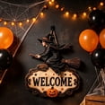 thumbnail image 6 of 2026 Halloween Party Supplies Halloween Witch Welcome Sign Wall Hanging Decor Vintage Flying Witch On Wooden Door Hanger With Pumpkin Star Halloween Front Door, 6 of 8