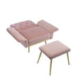 thumbnail image 2 of Accent Recliner Chair with Ottoman, Velvet Upholstered Armchair with Adjustable Armrests and Backrest, Modern Button Tufted Lounge Chair with Metal Legs for Living Room, Pink, 2 of 7