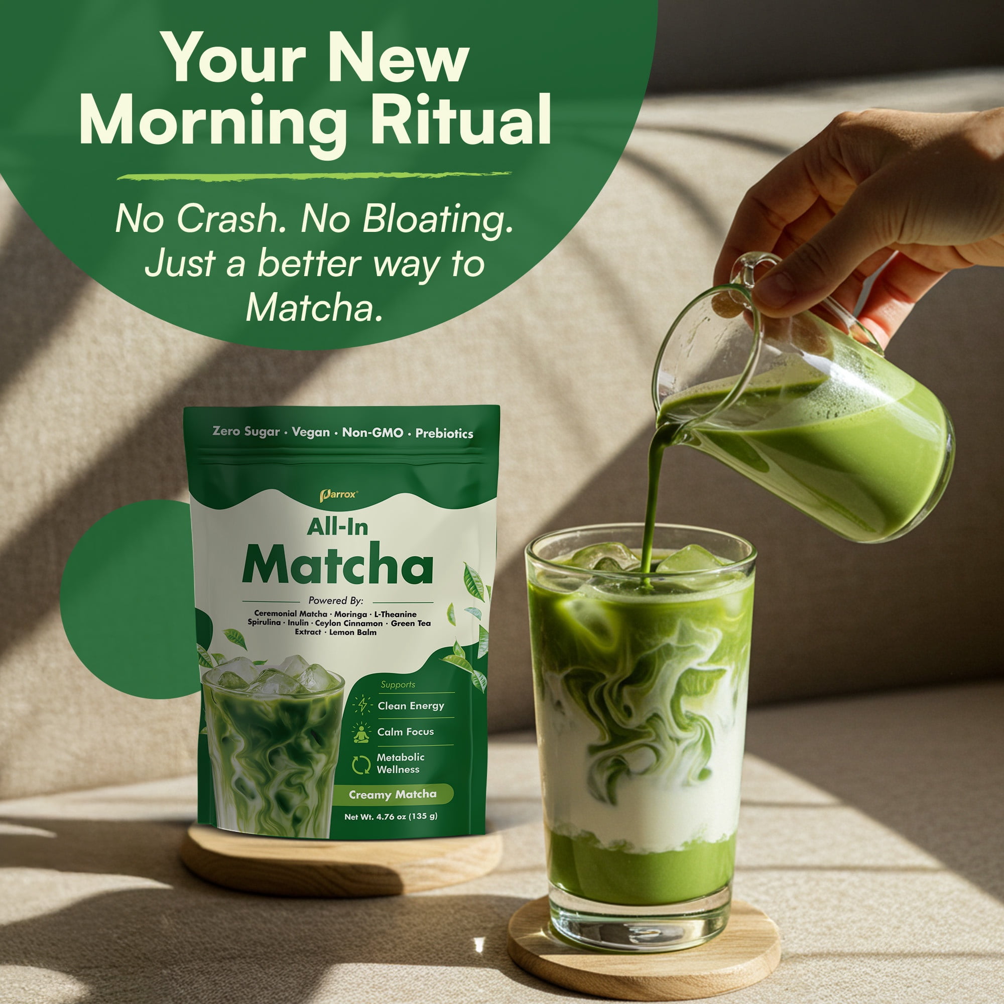 Ceremonial Grade Matcha Powder Infused with Moringa, Green Tea Extract, L-Theanine, Inulin, Spirulina, Ceylon Cinnamon, and Lemon Balm – 100% First Harvest Japanese Tea (3 Pack)