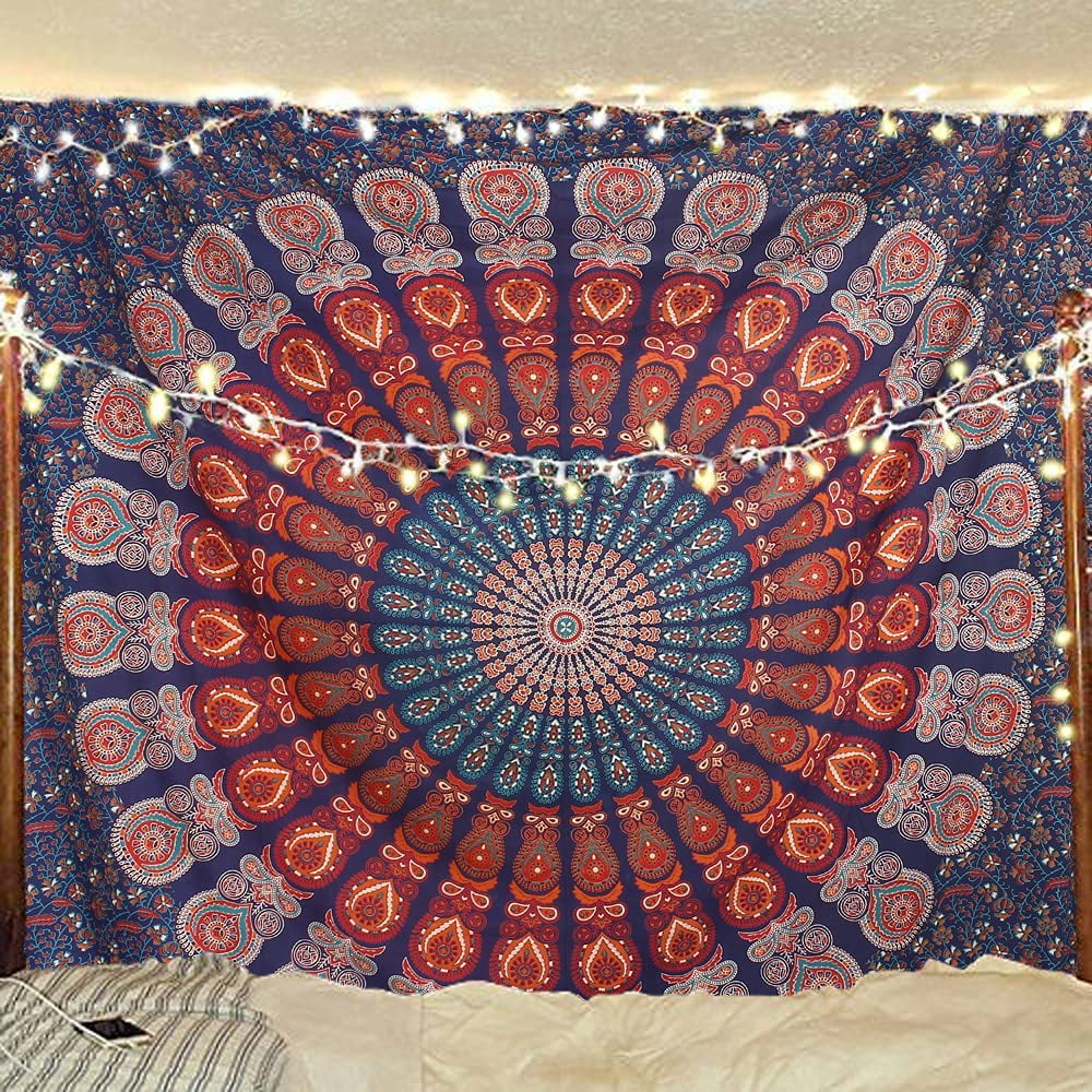 Indian Hippie Bohemian Psychedelic Peacock Mandala Bedroom Tapestry Wall Hanging 