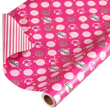 American Greetings 75 PresNok sq. ft. Reversible Barbie Wrapping Paper for Birthdays and All Occasions, Stars, Polka Dots and Stripes (1 Roll, 30 in. x 30 ft.)