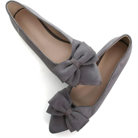 

Pfhytec LU Bowknot Ballet Flats Womens Pointy Toe Flat Shoes Suede Dress Shoes Wear to Work Slip On Moccasins