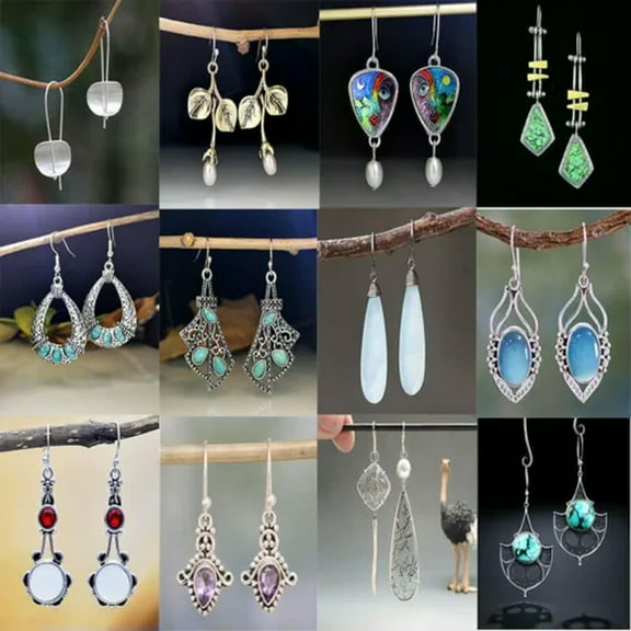 EOEMY Fashion 925 Silver Dangle Drop Earrings Hook Women Turquoise Weeding Jewelry-#Style 11