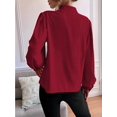 thumbnail image 6 of Women'S Fall Long Lantern Sleeve Blouse Stand Collar Single-Breasted Solid Casual Loose Blouse Tops Wine Red XXL, 6 of 7