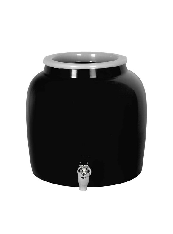 Brio Solid Porcelain Ceramic Water Dispenser Crock with Faucet - Lead Free (Black)