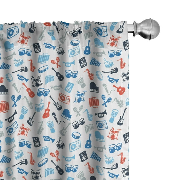Ambesonne Jazz Music Curtains, Retro Band, Pair of 28"x95", Blue Red Grey