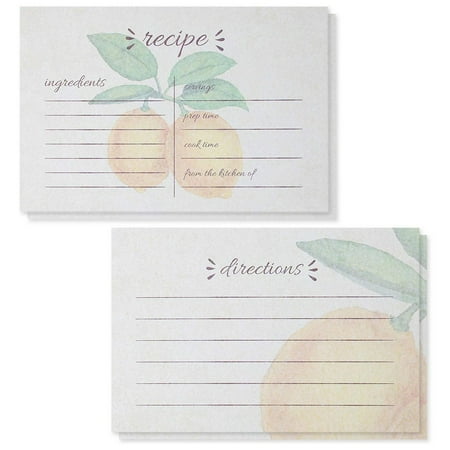 Shower Recipe Card Recipe Cards – 60-Pack Blank Recipe Cards, Double-Sided, Lemon Design, Perfect for Wedding, Bridal Shower, and Special Occasion, 4 x 6 Inches ()