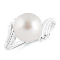 ANGARA South Sea Cultured Pearl Ring with Wing Motifs in 14K White Gold for Women | June Birthstone, Birthday, Anniversary, Jewelry Gift for Women | Pearl Ring
