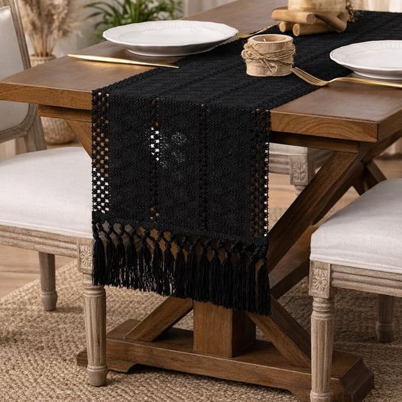 Boho Macrame Table Runner Terracotta Fall Farmhouse Woven Table Runner with Tassels 108 Inches Ivory& Rust Cotton Linen Kitchen Table Centerpiece for Dining Dresser Home Tea Table Decor