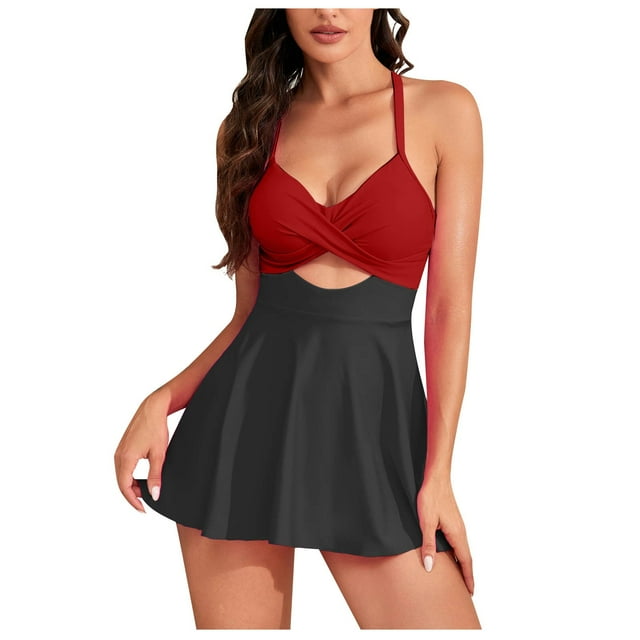 Birdeem Womens 2024 Spring Fashion Swim Skirt Solid Color Large Size Suspender Swim Skirt