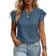 thumbnail image 5 of Women's Linen Tops Ihhxva Crew Neck Short Sleeve 2-in-1 Pleated Stretchable Cotton-Linen Flutter Sleeves Lightweight Casual Tunic Top S-3XL, 5 of 9