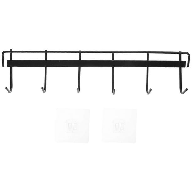 Wall Mounted Kitchen Rail Utensil Rack with Hooks, No Drill Adhesive Hanging Organizer for Kitchen and Bathroom Storage, Black Multifunctional Hook
