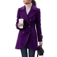 thumbnail image 2 of Mifsaly Womens Double Breasted Pea Coat Notch Lapel Long Sleeve Tailored Winter Jacket Warm Elegant Mid Length Outerwear for Office Work Travel Purple,M, 2 of 7