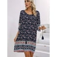 thumbnail image 5 of Women Casual Beach Summer Boho Tassel Tie Neck 3/4 Long Sleeve Short Floral Print Cover Up Sundresses Tibet S, 5 of 6