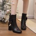 thumbnail image 6 of Lilgiuy Women's Ankle Boots Thick Heel Fall Winter Bow Tassel Lorita Round Toe Short Booties for Women, 6 of 7
